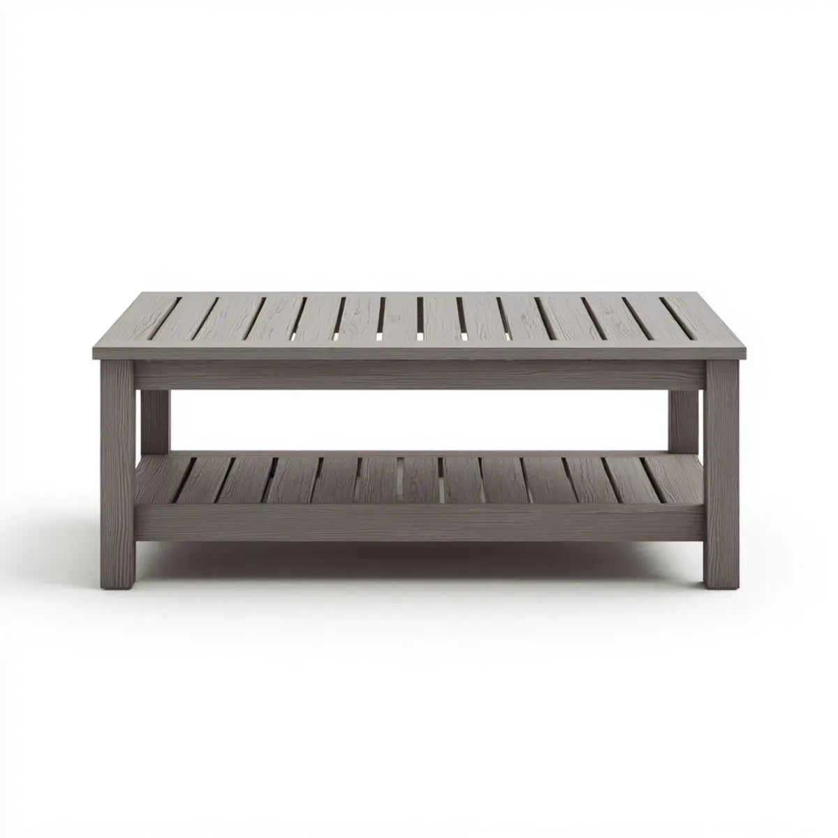 Table basse de jardin gris taupe en polypropylène effet bois rectangulaire 90 x 50 x 45 cm avec étagère