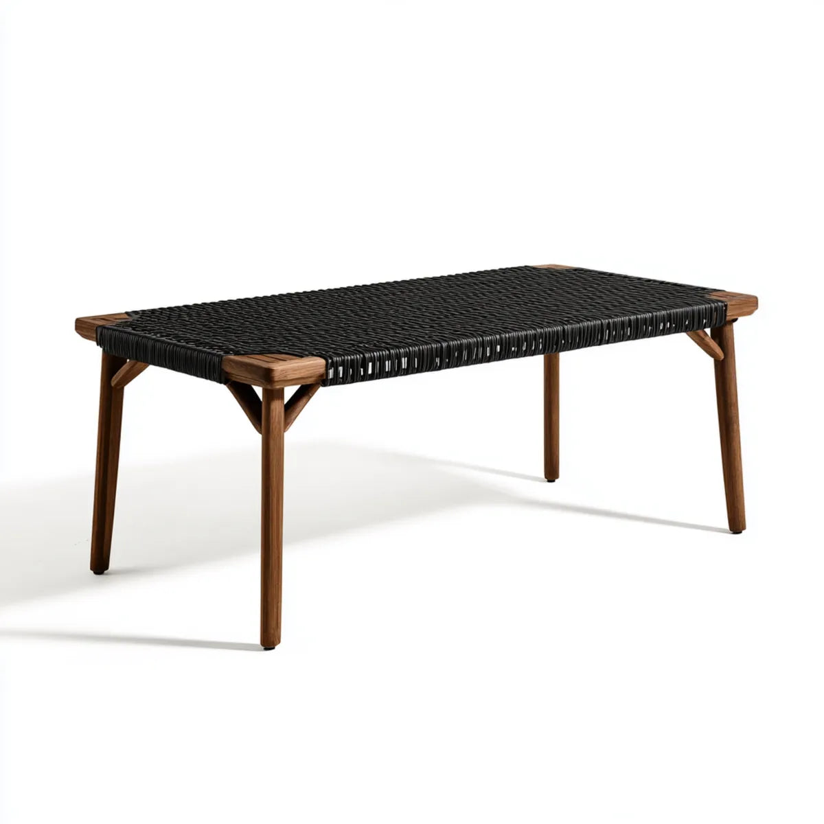 Table de jardin rectangulaire noir et brun 120 x 70 x 45 cm en acacia massif et corde PE