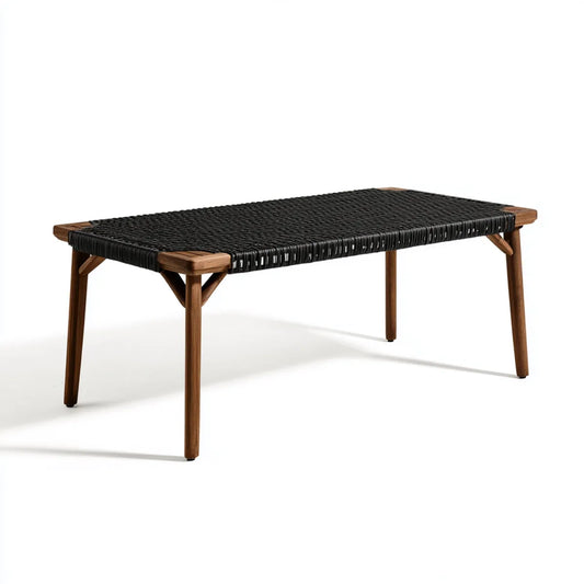 Table de jardin rectangulaire noir et brun 120 x 70 x 45 cm en acacia massif et corde PE