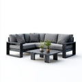 Salon de jardin d’angle 4 places gris anthracite en aluminium avec table basse rectangulaire 230 x 170 cm