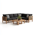 Salon de jardin d'angle 5 places noir en acacia massif avec table basse 220 x 220 cm