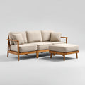 Canapé de jardin 3 places avec repose-pieds beige en teck massif et polyester rectangulaire 210 x 85 x 78 cm
