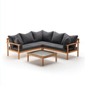 Salon de jardin d'angle 3 pièces gris anthracite 195 x 195 cm en acacia et verre trempé forme L