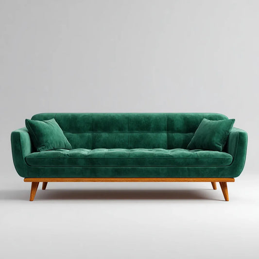 Canapé 3 places vert émeraude 220 x 90 x 83 cm velours polyester forme droite