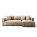 Canapé d’angle 3 places beige en velours côtelé polyester avec méridienne droite 280 x 160 x 75 cm
