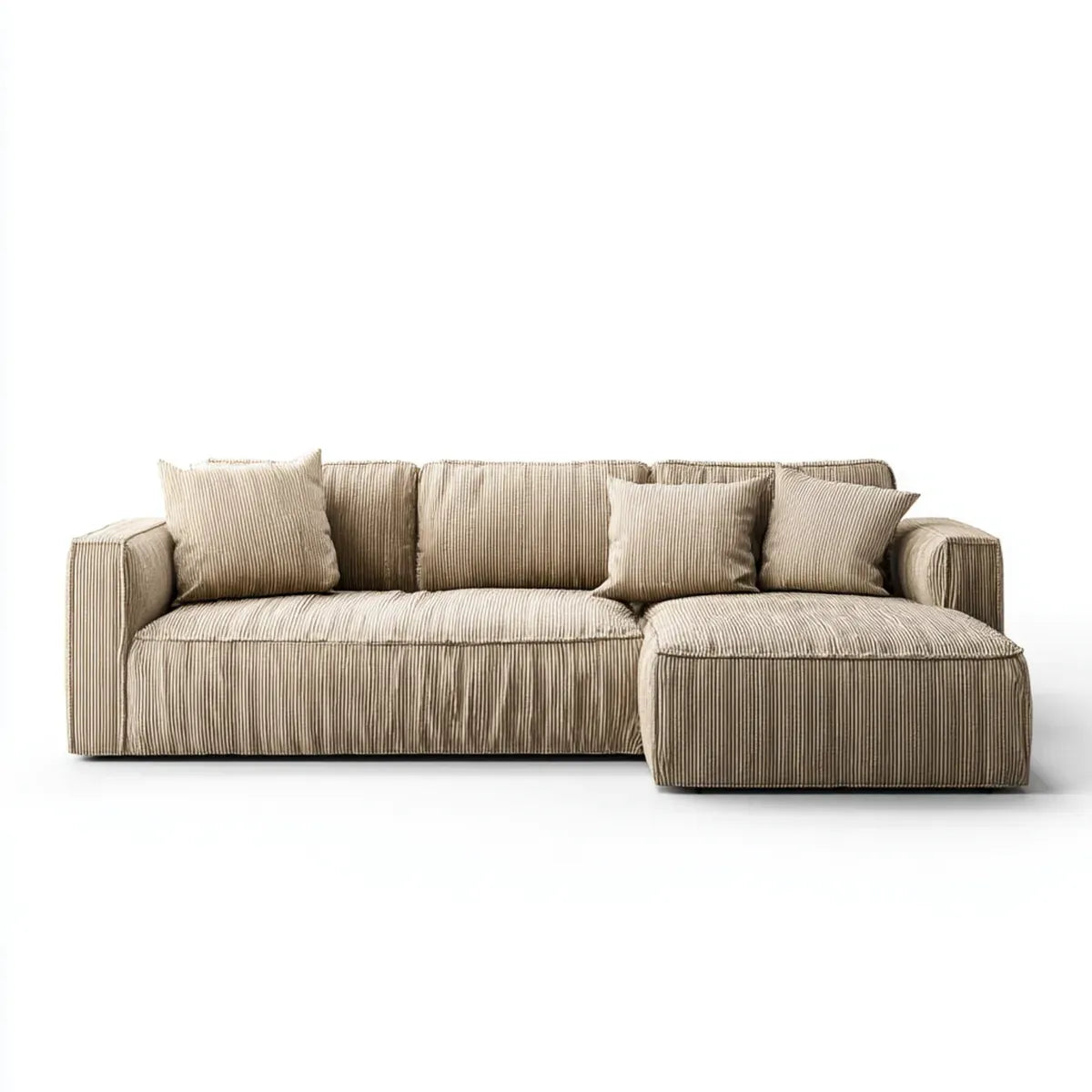 Canapé d’angle 3 places beige en velours côtelé polyester avec méridienne droite 280 x 160 x 75 cm