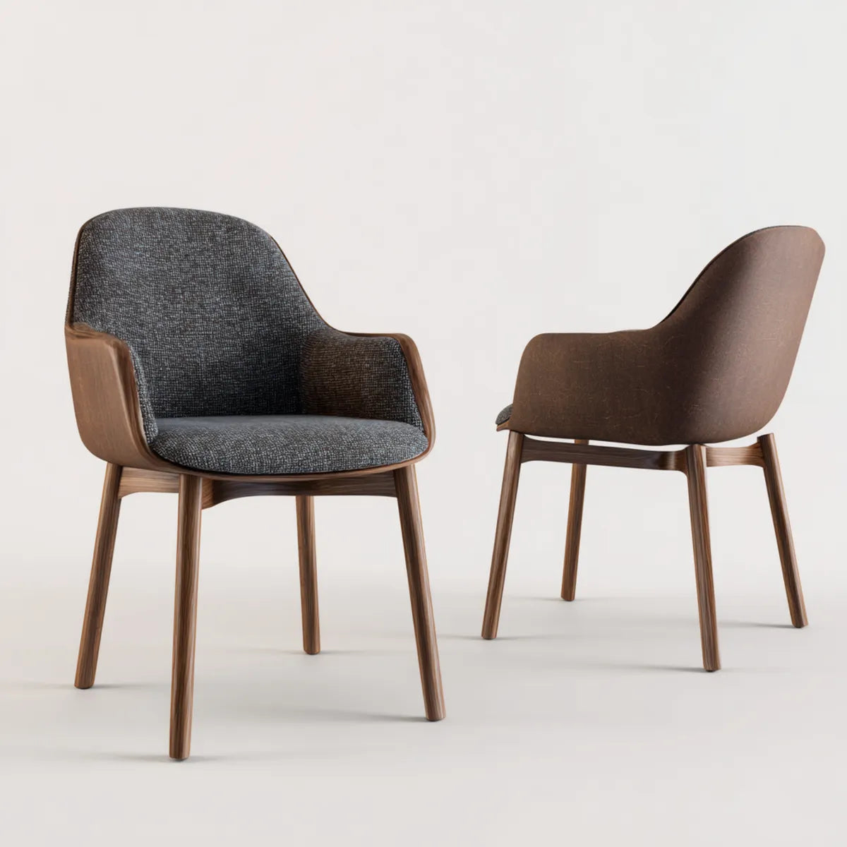 Chaise de salle à manger avec accoudoirs gris anthracite et noyer 56 x 57 x 82 cm polyester forme arrondie