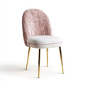 Chaise de salle à manger rose poudré et blanc avec dossier arrondi en velours polyester 47 x 55 x 85 cm