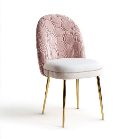 Chaise de salle à manger rose poudré et blanc avec dossier arrondi en velours polyester 47 x 55 x 85 cm