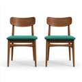 Lot de 2 chaises de salle à manger noyer et vert en hévéa massif avec dossier incurvé 45 x 50 x 80 cm