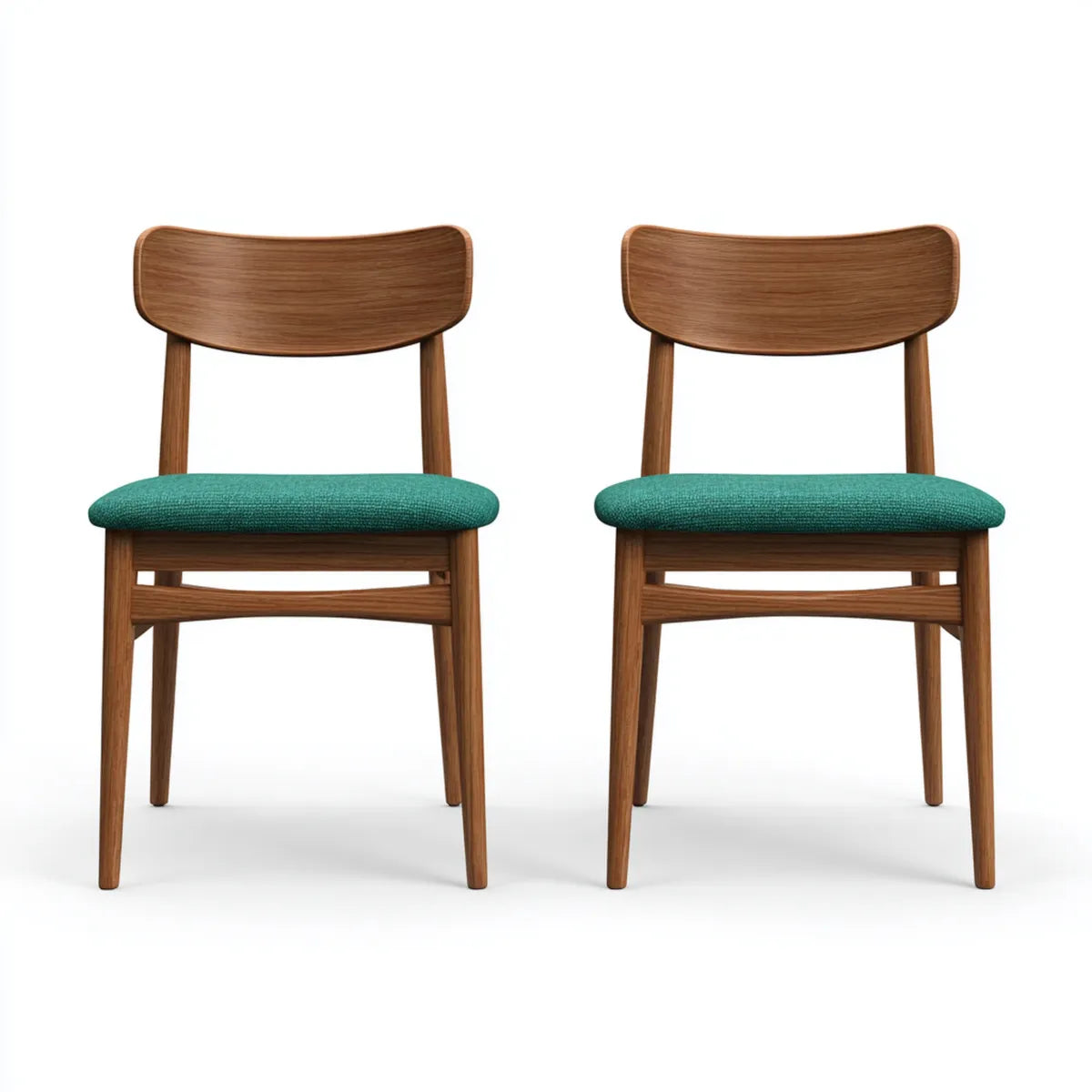 Lot de 2 chaises de salle à manger noyer et vert en hévéa massif avec dossier incurvé 45 x 50 x 80 cm