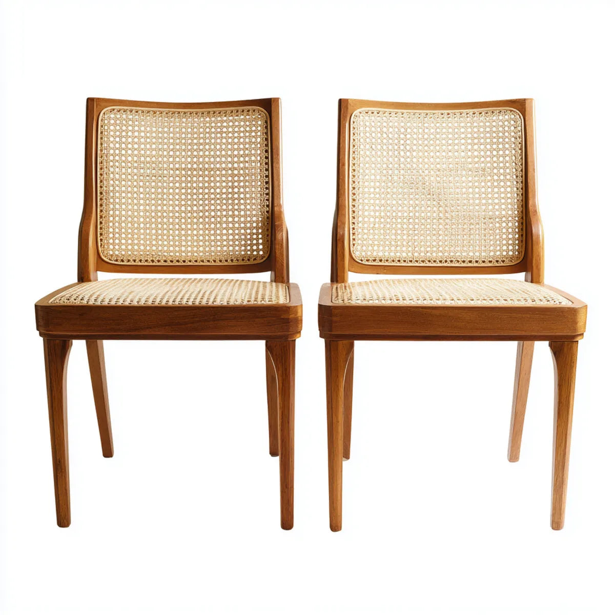 Lot de 2 chaises de salle à manger marron naturel en bois massif et cannage rectangulaire 46 x 55 x 82 cm