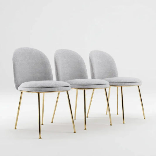 Lot de 3 chaises de salle à manger gris clair avec pieds dorés en acier 46 x 55 x 86 cm