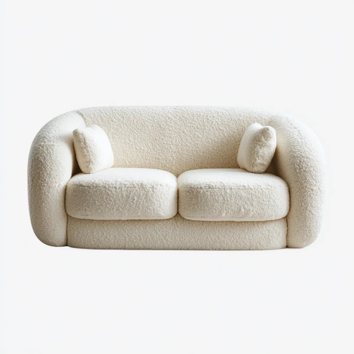 Canapé 2 places crème en polyester bouclette avec mousse polyuréthane forme arrondie L 180 x P 95 x H 75 cm