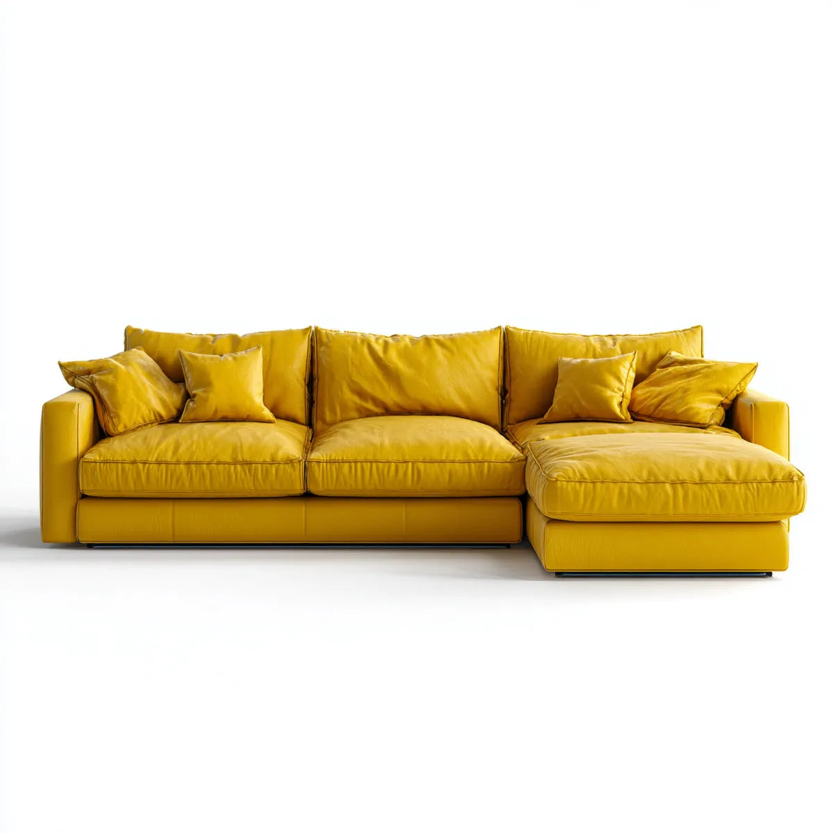 Canapé d’angle 3 places avec méridienne droite jaune en cuir PU 280 x 170 x 85 cm