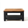 Table basse de jardin carrée noir et brun en résine tressée PE et acacia 60 x 60 x 45 cm