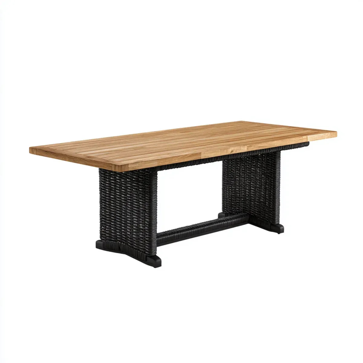 Table de jardin rectangulaire noir et naturel 180 x 90 x 75 cm en acacia massif et résine tressée PE