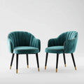 Lot de 2 chaises de salle à manger forme coquille vert canard en velours de polyester pieds en acier 56 x 60 x 82 cm