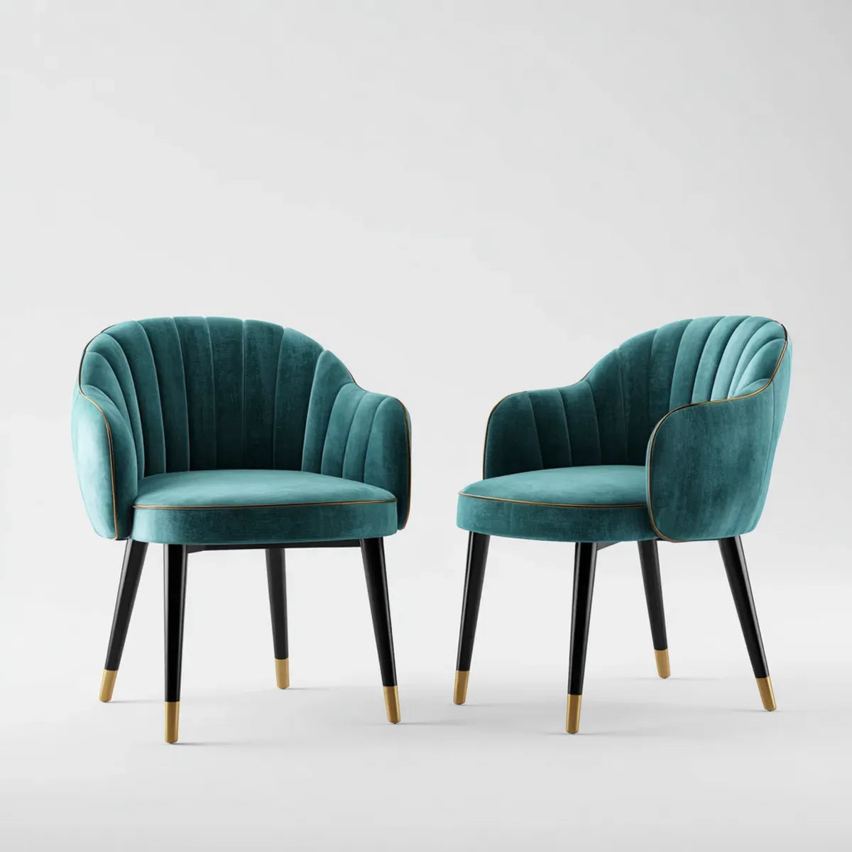 Lot de 2 chaises de salle à manger forme coquille vert canard en velours de polyester pieds en acier 56 x 60 x 82 cm