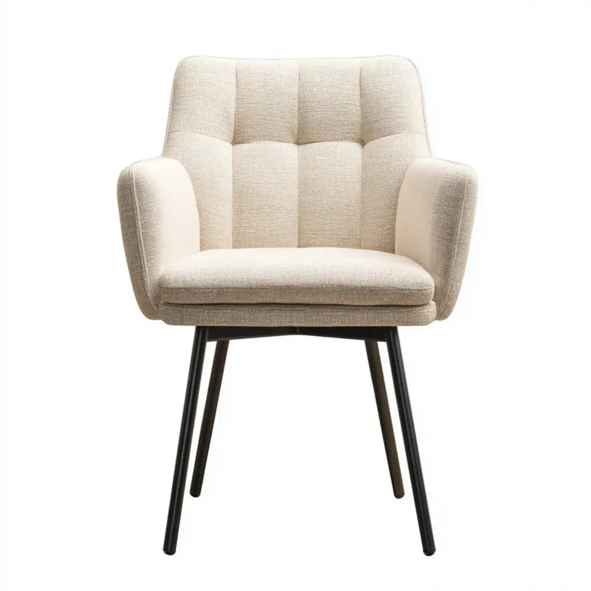 Chaise de salle à manger avec accoudoirs beige 58 x 62 x 83 cm en polyester et acier forme arrondie