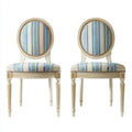 Lot de 2 chaises de salle à manger ovales bleu et ivoire 50 x 55 x 98 cm en bois massif et polyester