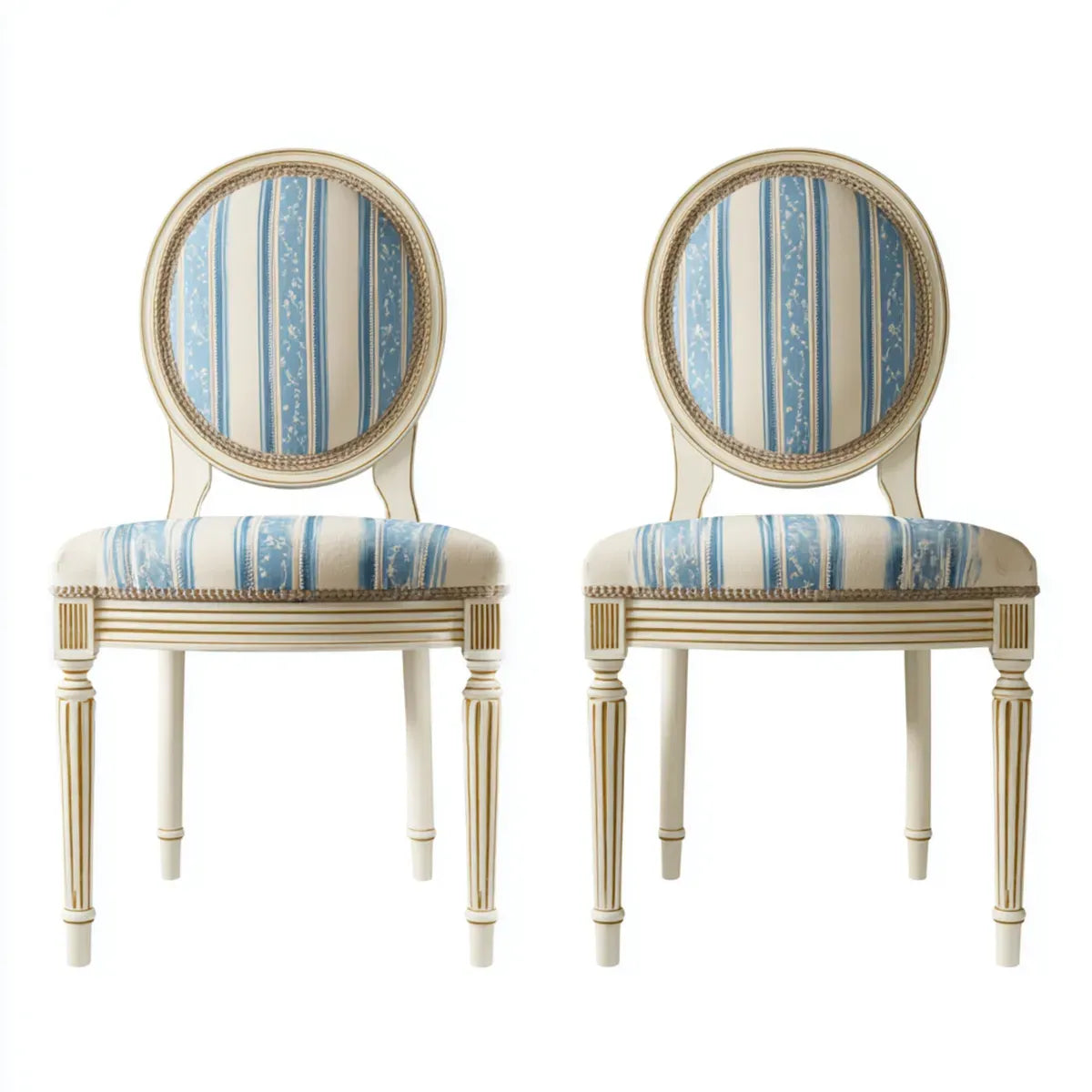 Lot de 2 chaises de salle à manger ovales bleu et ivoire 50 x 55 x 98 cm en bois massif et polyester