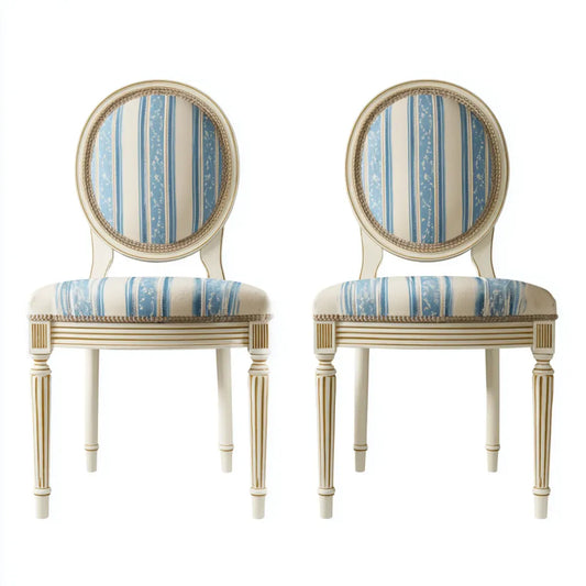 Lot de 2 chaises de salle à manger ovales bleu et ivoire 50 x 55 x 98 cm en bois massif et polyester