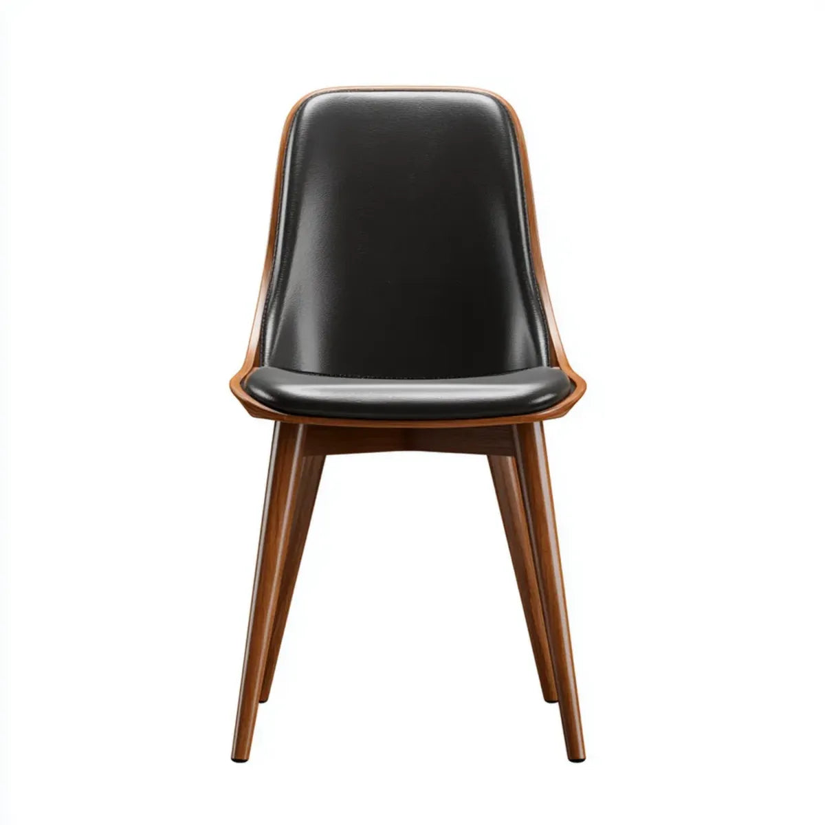 Chaise de salle à manger noire et noyer en similicuir PU et bois massif 48 x 54 x 82 cm dossier arrondi