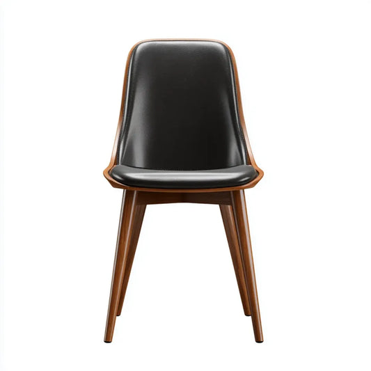 Chaise de salle à manger noire et noyer en similicuir PU et bois massif 48 x 54 x 82 cm dossier arrondi