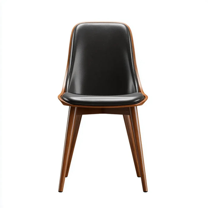Chaise de salle à manger noire et noyer en similicuir PU et bois massif 48 x 54 x 82 cm dossier arrondi